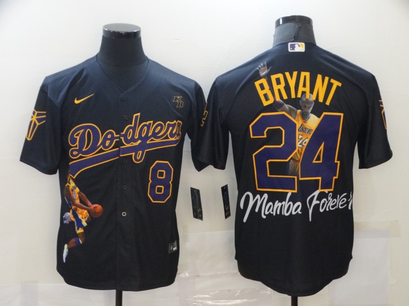 Men's Los Angeles Dodgers Front #8 Back #24 Kobe Bryant Black MLB With KB Patch Cool Base Stitched Jersey